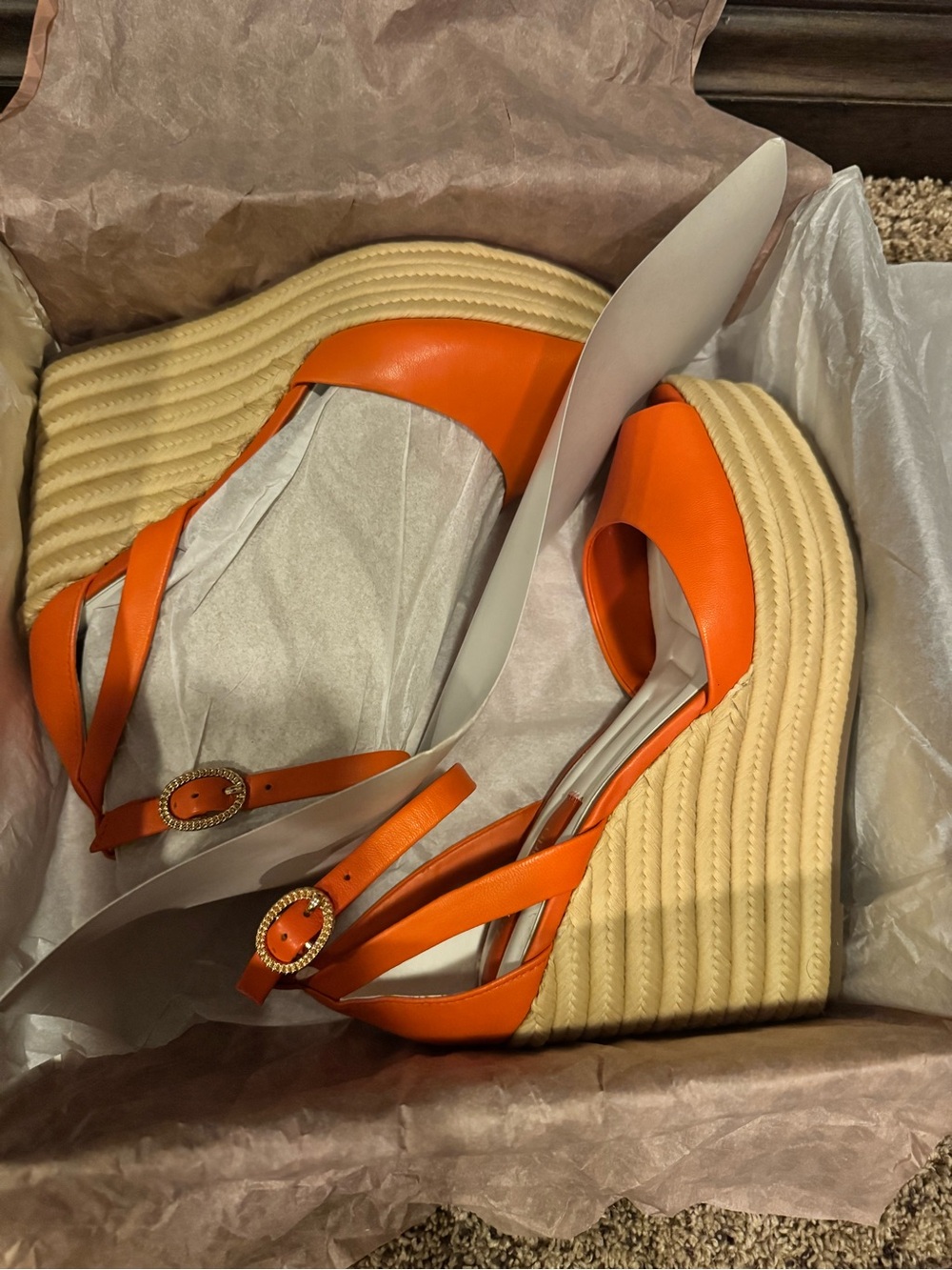 Franco Sarto Orange Platform Espadrille Wedge Sandals L-PAIGE, ORANGE LE
